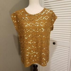Anthropology Yellow Bird Gold Knit Sequin Top.       A